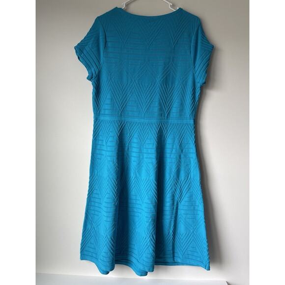 TALBOTS DRESS Women’s Size XLP Aqua Blue Fit/Flare Stretch Knit Short Sleeve - Picture 3 of 5
